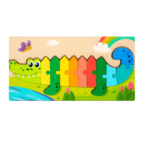 Puzzle lemn 3D piese groase colorate CROCODILUL curcubeu1