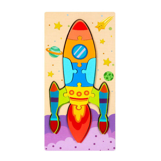 Puzzle lemn 3D piese groase colorate Rachetă1