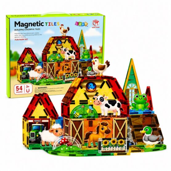 Set construcții magnetice 3D Magnetic Tiles Ferma 54 piese2