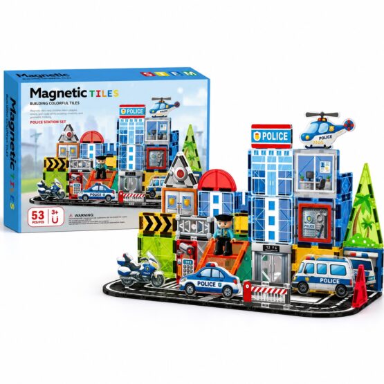 Set construcții magnetice 3D Magnetic Tiles Stația de Poliție 53 piese1