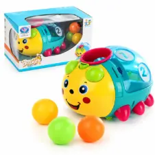 Buburuză Jucărie interactivă pentru bebeluși cu muzică, lumini și bile Spin Chase Beetle Bleu