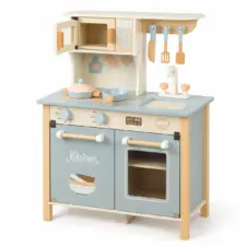 Bucătărie de jucărie din lemn, cu cuptor, microunde și accesorii, albastră MSN24012