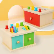 Cutie Montessori din lemn pentru sortarea formelor și culorilor, cu 3 sertare