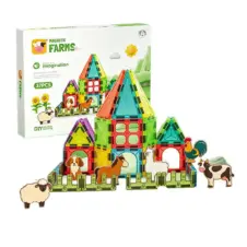 Set de construcție cu plăci magnetice 3D și figurine cu animalele de la fermă, Magnetic Farms, 37 de piese