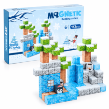 Set cuburi magnetice Creative Blocks tip Minecraft cu 113 piese MQGNETIC Iarna