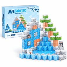 Set cuburi magnetice Creative Blocks tip Minecraft cu 124 piese MQGNETIC Iarna