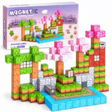 Set de construcție cu cuburi magnetice 3D tip Minecraft, Copaci înfloriți, 200 de piese