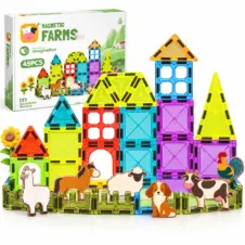 Set de construcție cu plăci magnetice 3D și figurine cu animalele de la fermă, Magnetic Farms, 45 de piese