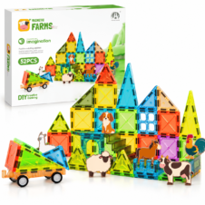 Set de construcție cu plăci magnetice 3D și figurine cu animalele de la fermă, Magnetic Farms, 52 de piese