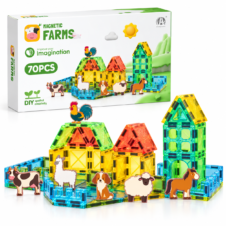 Set de construcție cu plăci magnetice 3D și figurine cu animalele de la fermă, Magnetic Farms, 70 de piese