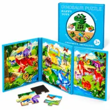 Carte magnetică cu 3 puzzle-uri cu dinozauri, Dinosaur Puzzle Happy Toys