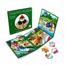 Carte magnetică cu 3 puzzle-uri cu vehicule, Traffic Puzzle Happy Toys
