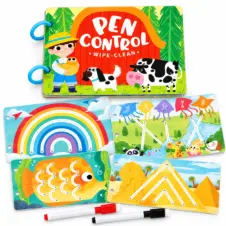 Carte reutilizabilă de grafisme pentru copii, Scrie și șterge Pen Control Ferma Animalelor, 30 de pagini și 2 markere