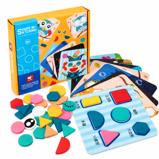 Joc Tangram din lemn Shape Matching cu 30 de piese și 8 planșe ilustrate cu modele7