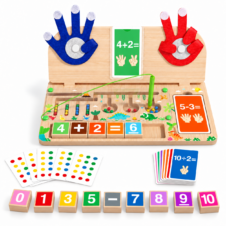 Joc de matematică din lemn cu numărat pe degete, labirint magnetic și plăcuțe cu numere – Dinozauri