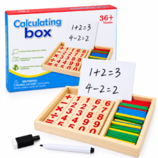 Joc matematic din lemn cu bețișoare de numărat, cifre și tablă de scris – Calculating Box