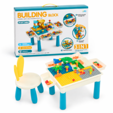 Masuță Lego cu scăunel inclus și cuburi de construcție tip lego duplo masuță activități 3 in 1