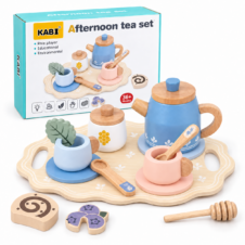 Set de ceai din lemn cu tavă și accesorii pentru servire, Kabi Afternoon Tea, 16 piese