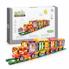 Set de construcție cu plăci magnetice 3D, tren cu șine, Magnetic Tiles, 72 de piese