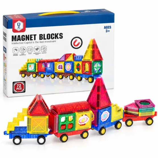 Set de construcție cu plăci magnetice 3D, tren cu vagoane și accesorii, 72 piese Magnet Blocks1