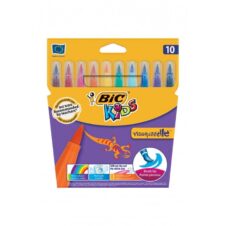 Carioci colorate Bic Kids Visaquarelle, 10 culori, tip pensulă, lavabile, blister carton