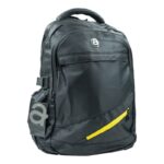 Ghiozdan CNX, 3 compartimente, textil, negru cu fermoar galben