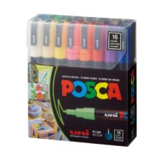 Set de 16 markere UNI Posca, vârf rotund, 0,9–1,3 mm