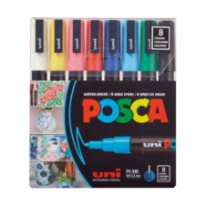 Set de 8 markere UNI Posca, vârf rotund, 0,9–1,3 mm