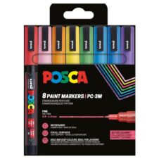 Set de 8 markere UNI Posca, cu sclipici, vârf rotund, 0,9–1,3 mm
