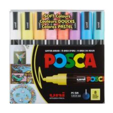 Set de 8 markere UNI Posca, pastel, vârf rotund, 1,8–2,5 mm