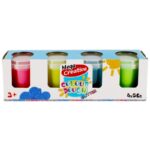 Plastilină Mega Creative Colour Dough Glitter, 4 × 56 g, roz, bleu, galben, verde, set 4 culori