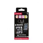 Set de 4 markere cu cretă lichidă UNI Chalk, galben, roz, violet și portocaliu